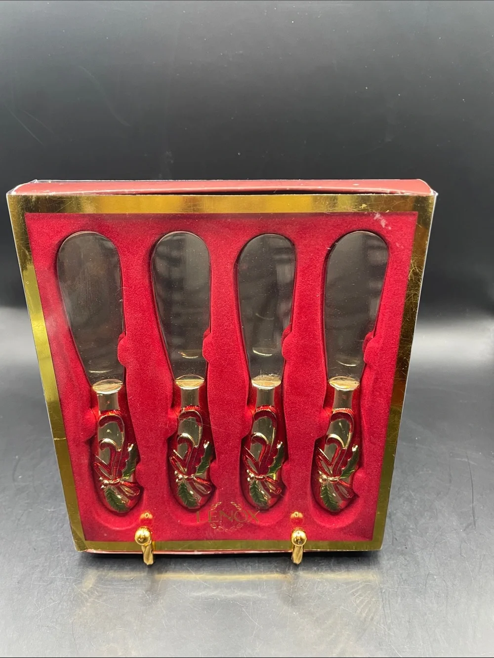 Retired Lenox Holiday Nouveau Cheese Spreaders Set of 4 in Original Box, Brass